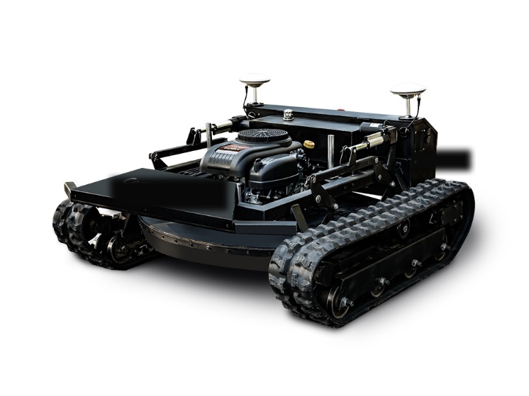 T1-900A tracked hybrid autonomous mower working between solar panel rows