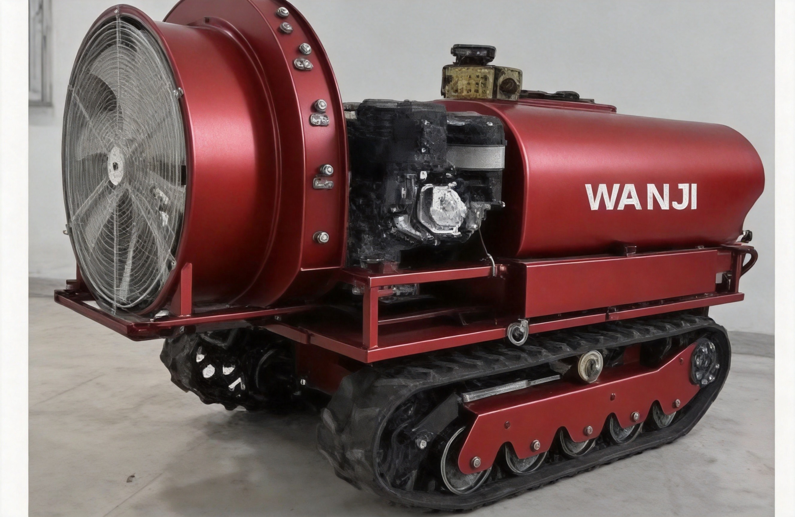 WANJI800-60F autonomous tracked air-blast sprayer, red WANJI livery